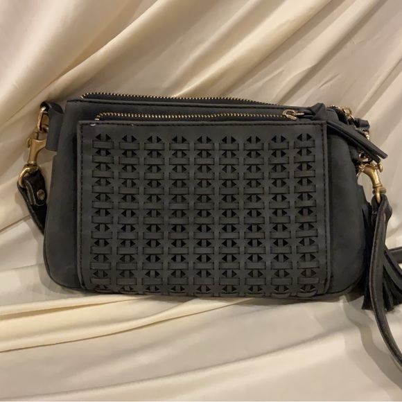 (Sold) Dark Iron Grey Faux suede Crossbody bag - Picture 3 of 9